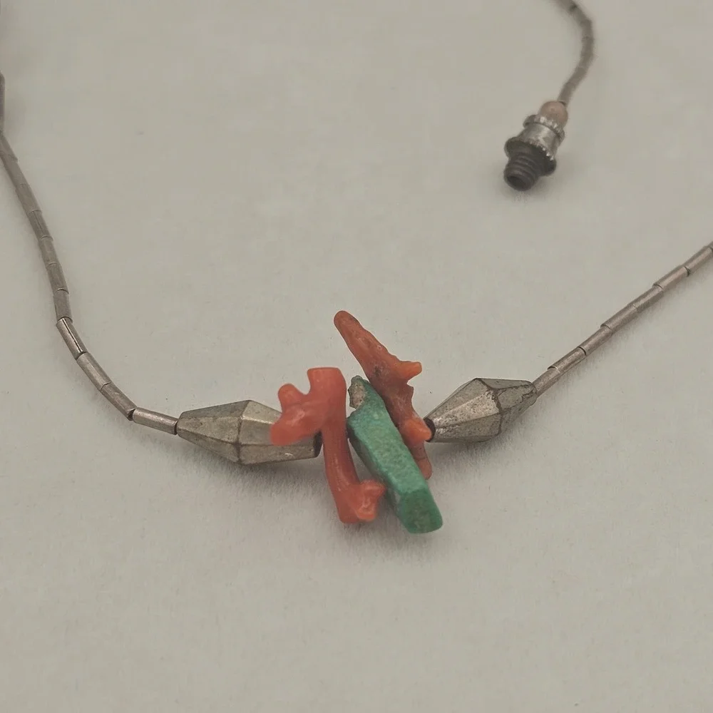 Liquid Silver Necklace Silver Coral Turquoise Southwestern Necklace Desert